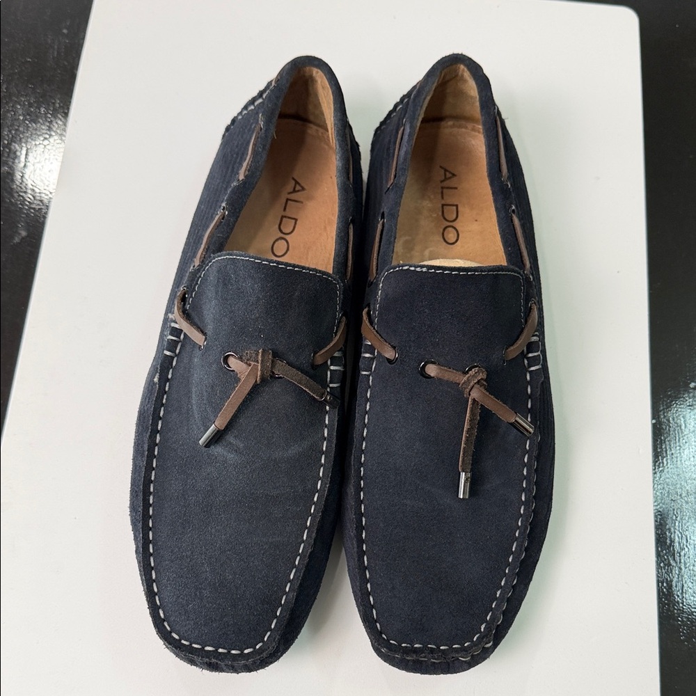 ALDO Navy Suede Slip-On Driving Loafers with Brown Laces sz 45